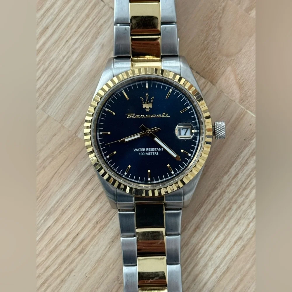 Maserati Presidential Style Men’s Watch Blue Dial Two-Tone Bracelet Case Date